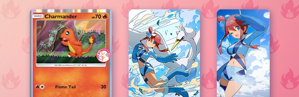 17 Charmander and Drampa cards during
